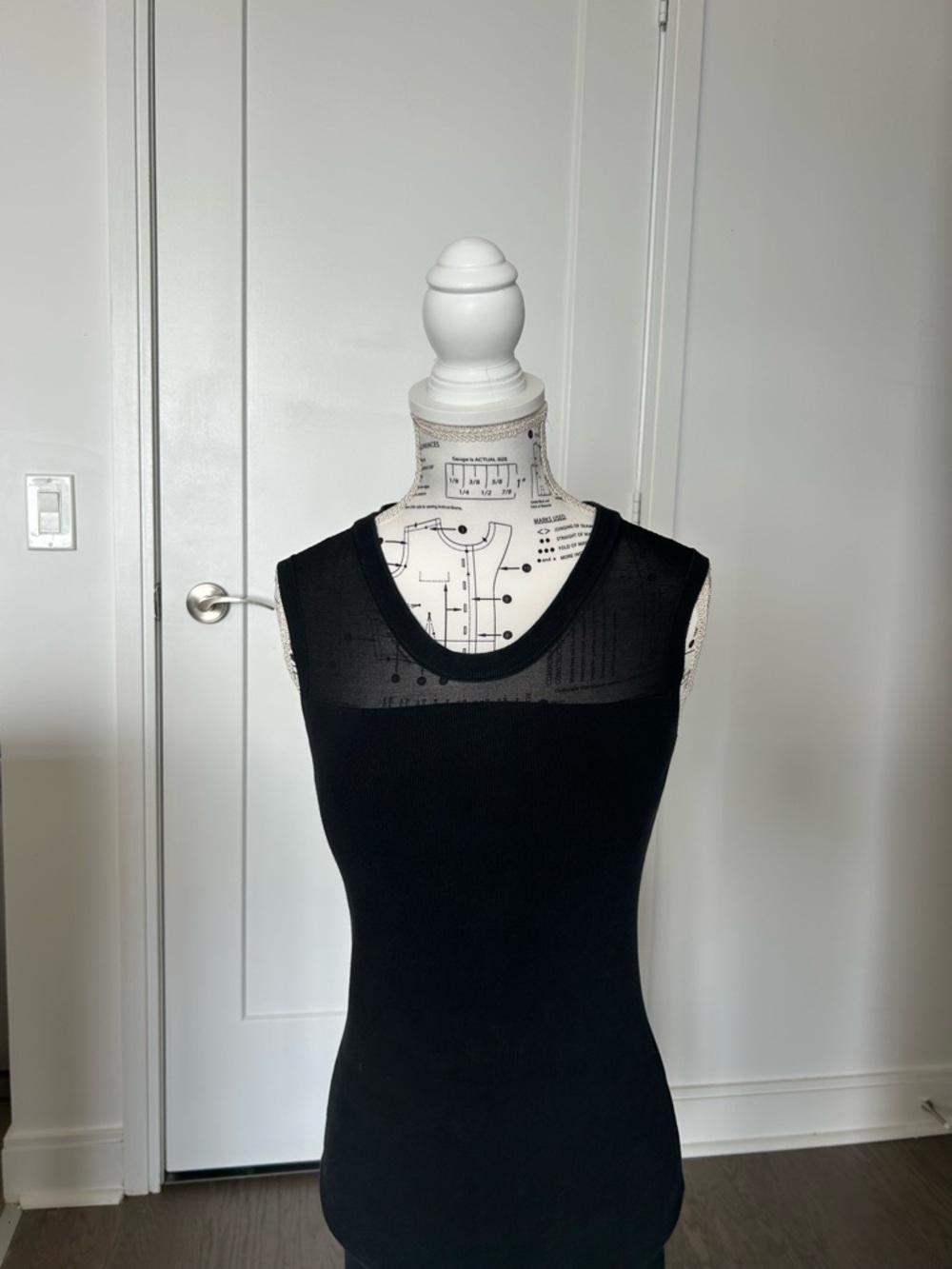 Sheer Yoke Black Sleeveless Dress